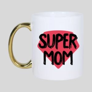 Mug blanc doré super mom en porcelaine personnalisé