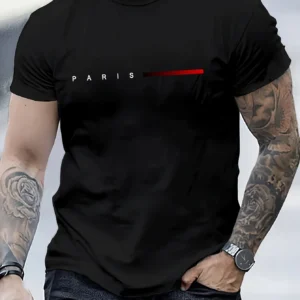 Tshirt Hommes 100% coton été ample PARIS lettre créative imprimé décontracté coupe ajustée col rond manches courtes